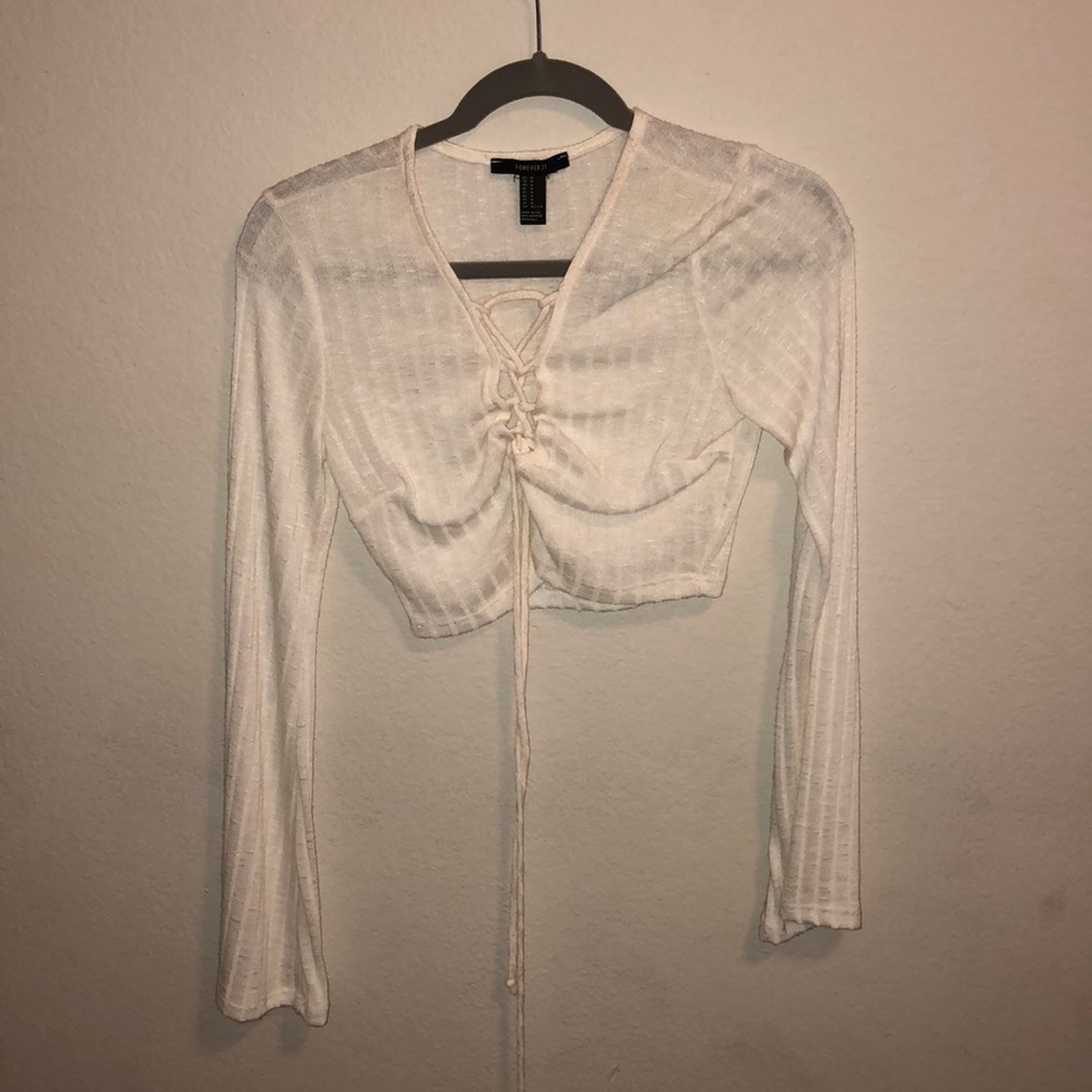 Forever 21 Lace Up Long Sleeve Crop Top